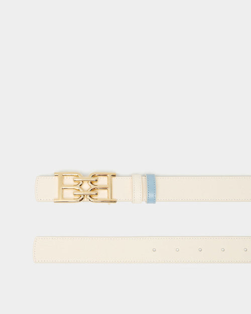30 mm Reversible Belt In Light Blue and White Leather