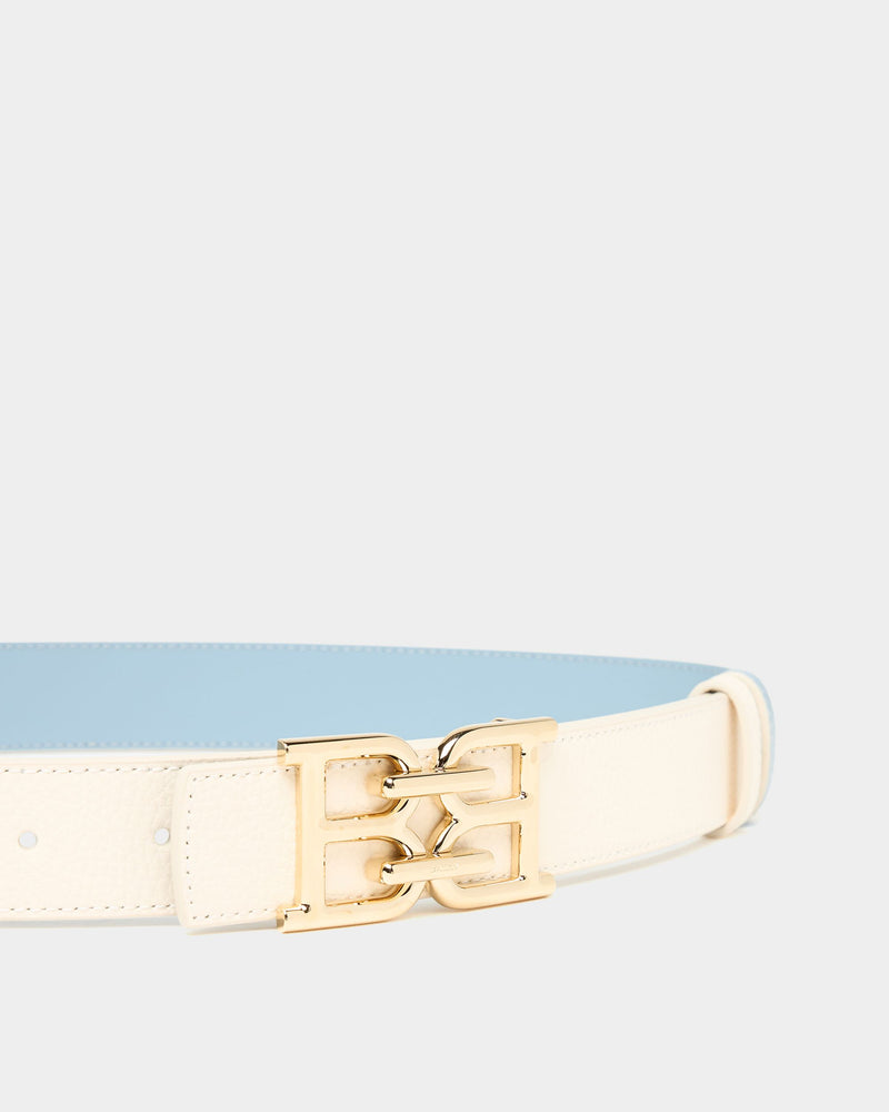 30 mm Reversible Belt In Light Blue and White Leather