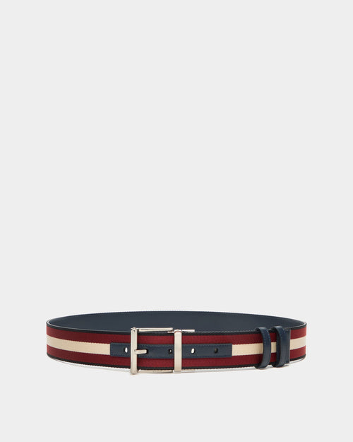 40 mm Reversible Belt In Blue Leather With a Bally Ribbon