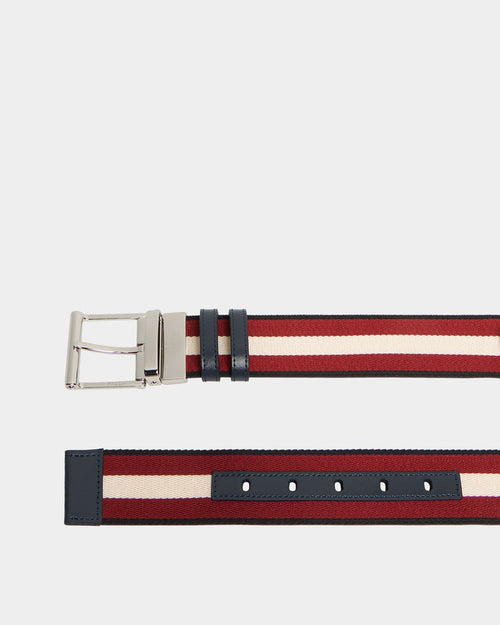 40 mm Reversible Belt In Blue Leather With a Bally Ribbon