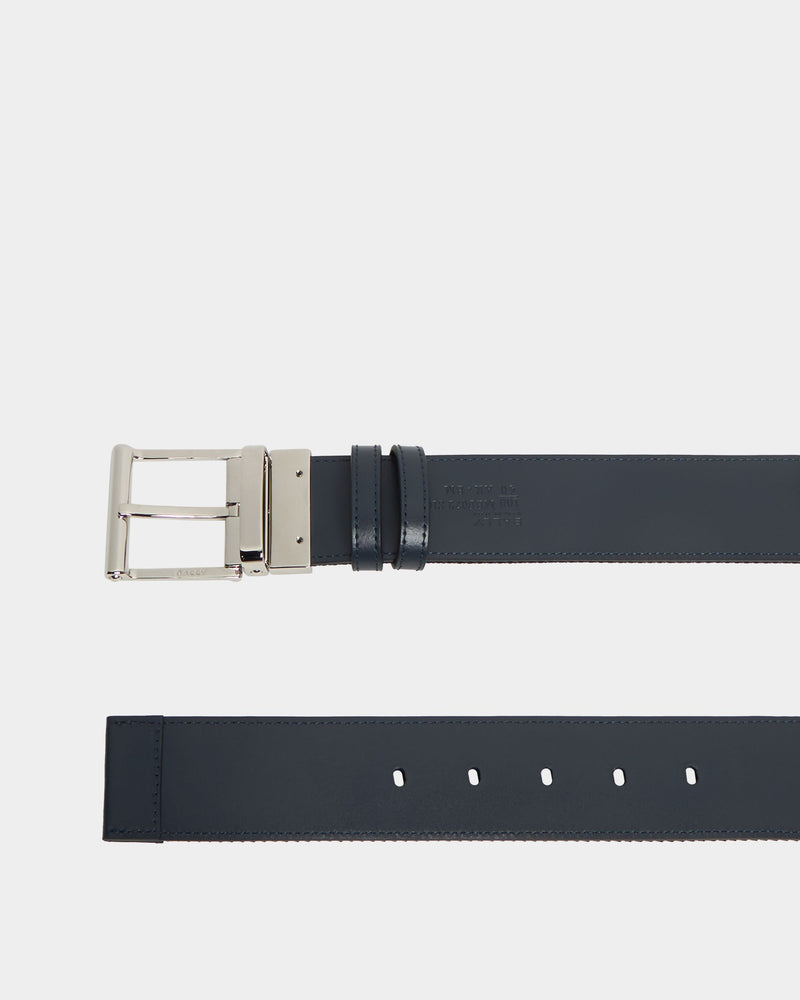 40 mm Reversible Belt In Blue Leather With a Bally Ribbon