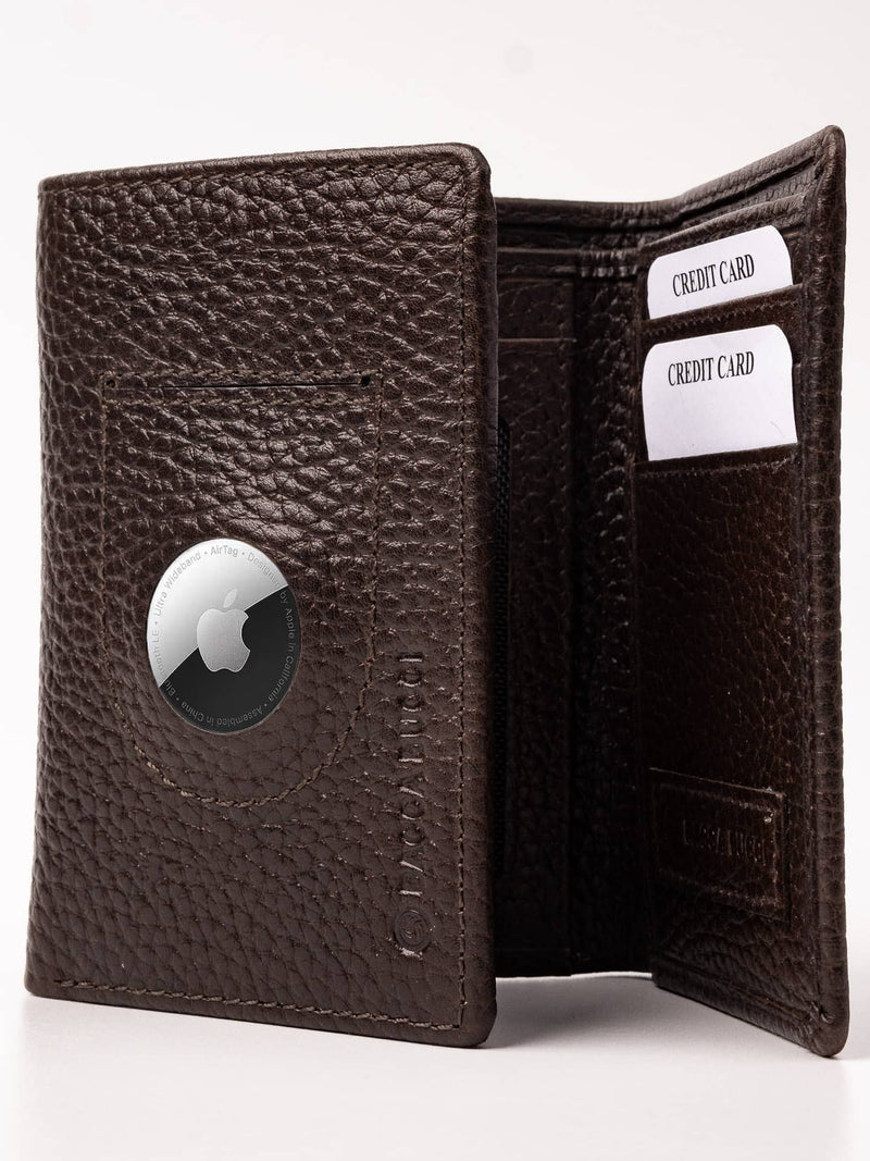 Bacca Bucci Trifold Leather Wallet with AirTag Holder (Only Wallet)