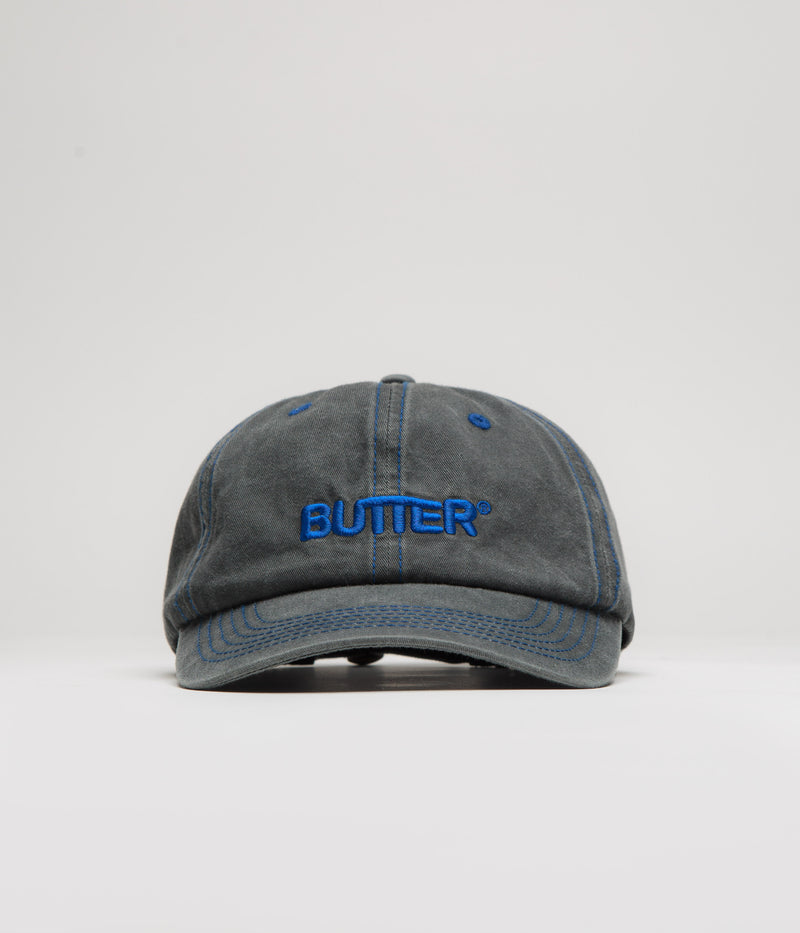 Butter Goods Rounded Logo Cap in Washed Black and Blue