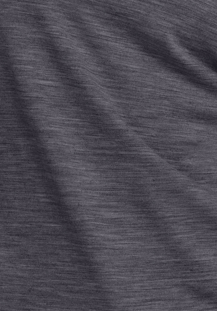 Close-up of the Woolx Jenny 3/4 Sleeve Crew Neck in Cinder Melange, showing its textured Merino wool fabric.