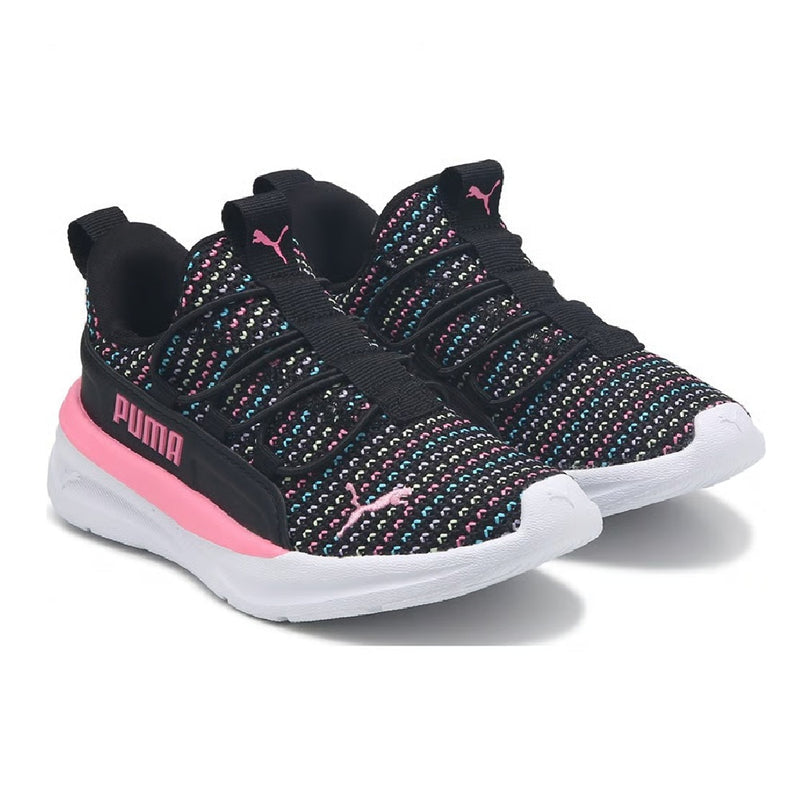 Little Kid's Puma One4All 2.0 MultiKnit PS Puma Blk-Fast Pink (405428 01)