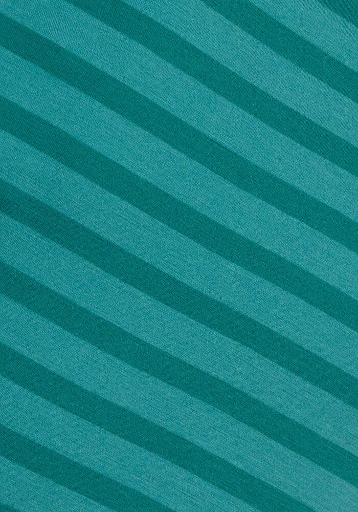 Diagonal teal and turquoise stripes add a modern touch to the Woolx Liza Crew Neck Tee - Woodland Stripe.