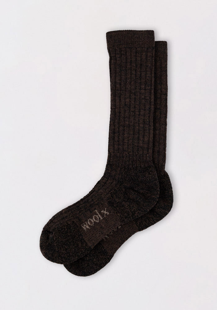 The Woolx Mens Joey Mid Calf Socks in Dark Espresso offer comfort and style; final sale item.