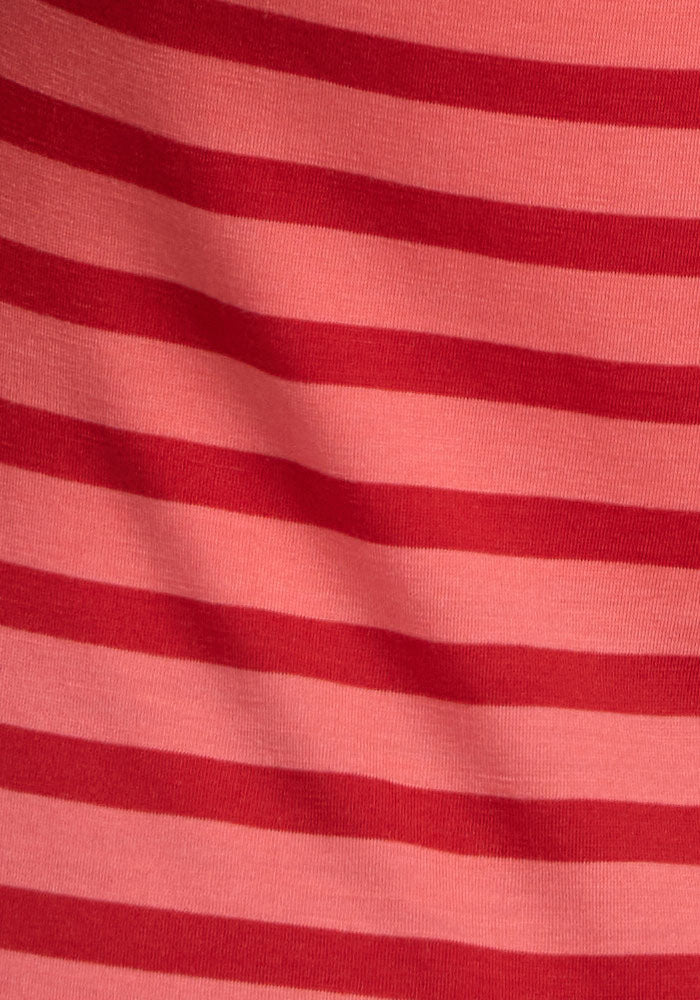 Woolx Millie Long Sleeve in Wildberry Stripe: moisture-wicking Merino wool top with a slight wrinkle.