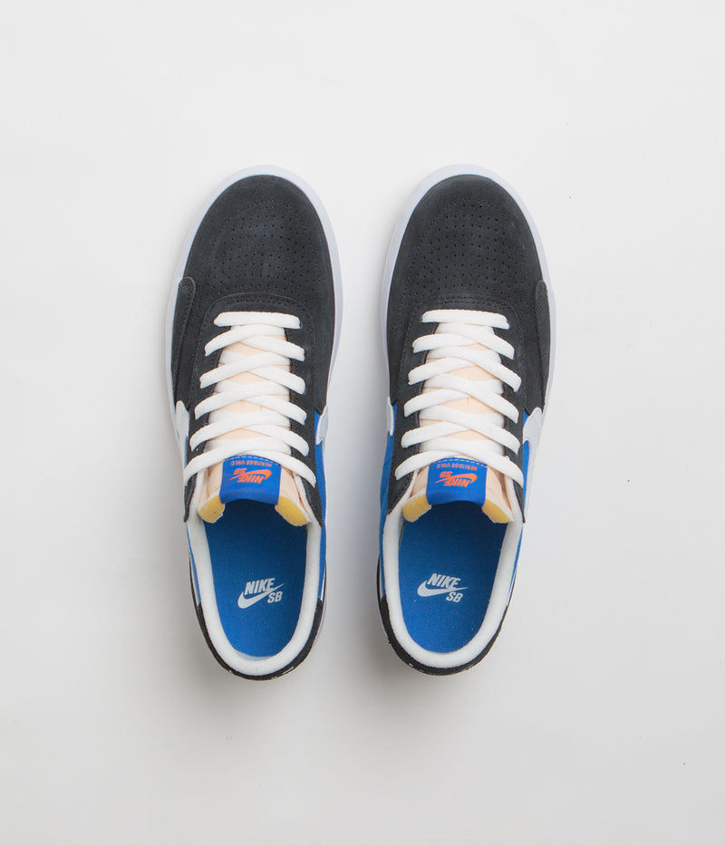 Nike SB Heritage Vulc Shoes in Black and White and Signal Blue - Safety Orange