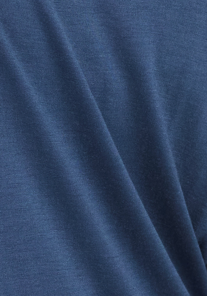 Close-up of soft, Starry Night blue Woolx Ryann Hoodie—perfect lightweight jacket for travel. Final Sale.